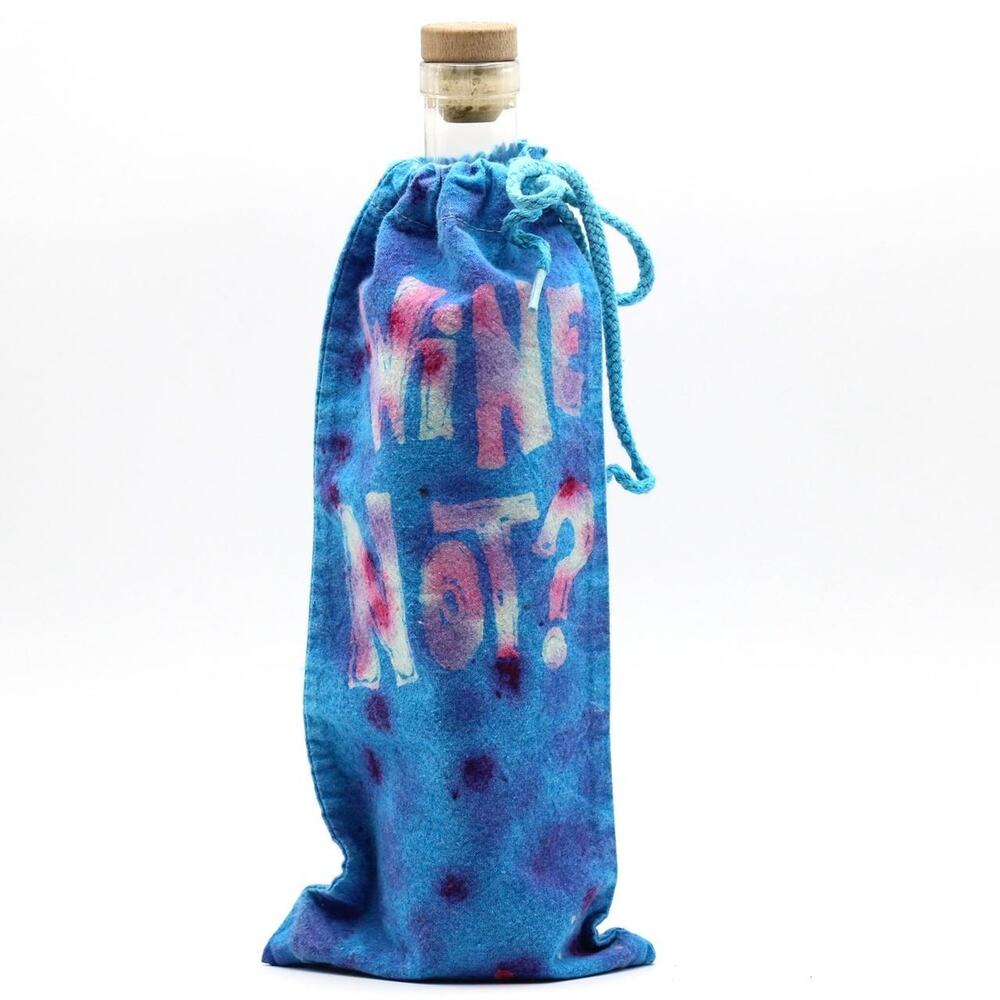 Handmade Wine Bottle Bag Batik Tie Dye "Wine Not?" Gift Bottle Holder Brand New